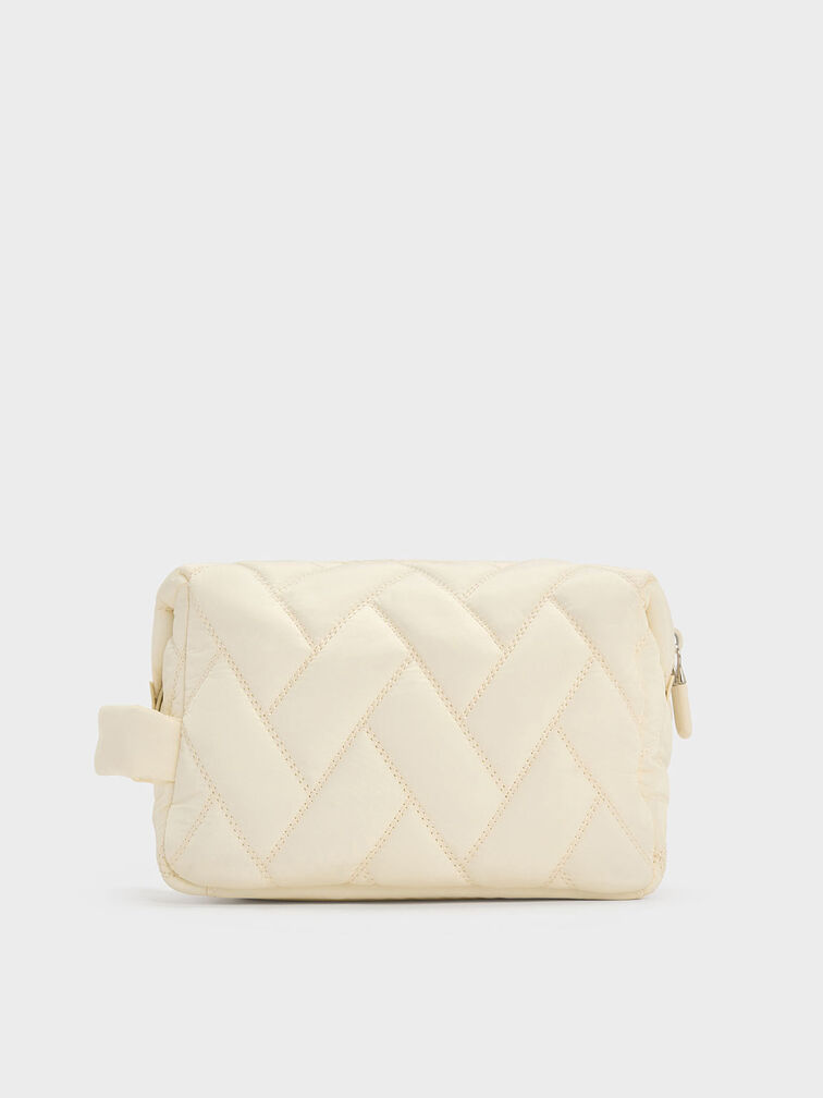 Nylon Chevron Pouch, Cream, hi-res