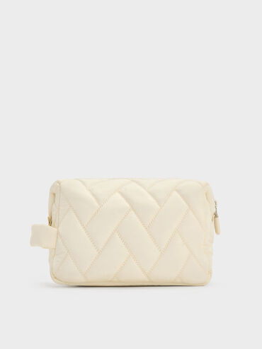 Nylon Chevron Pouch, Cream, hi-res