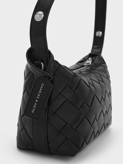 Ivette Woven Shoulder Bag, Noir, hi-res