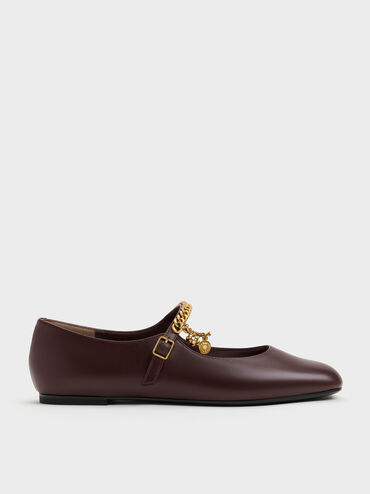Double-Chain Charm Mary Jane Flats, Burgundy, hi-res