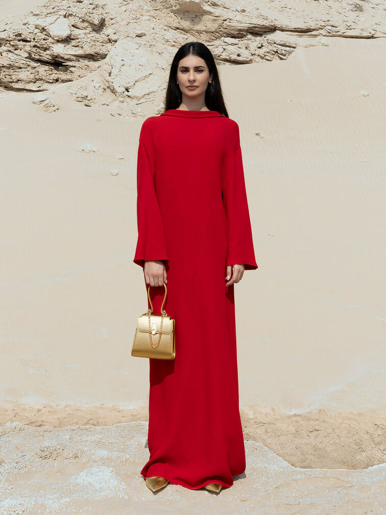 Trapeze Crystal-Embellished Top Handle Bag, Gold, hi-res