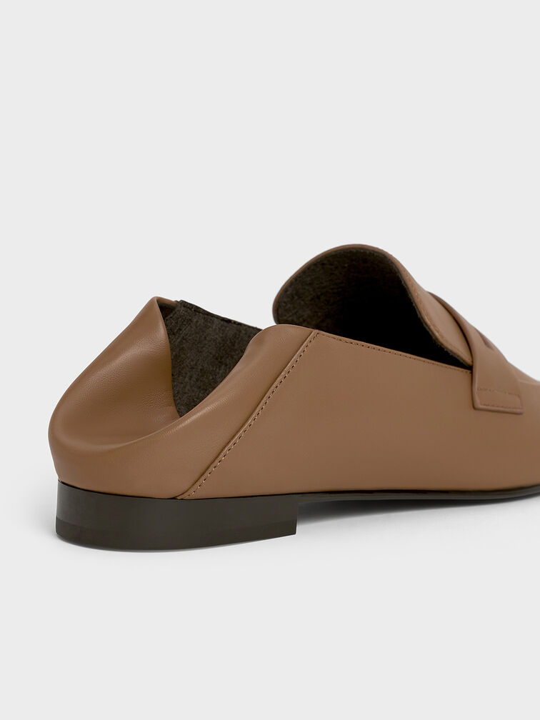 Almond-Toe Penny Loafers, Brown, hi-res