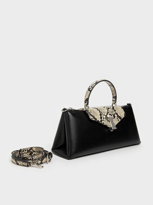 Lilibet Snake-Print Elongated Top Handle Bag, Animal Print Natural, hi-res