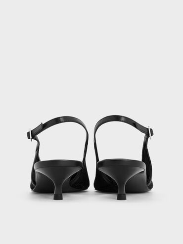 Mesh Cap-Toe Kitten-Heel Pumps, Black Textured, hi-res
