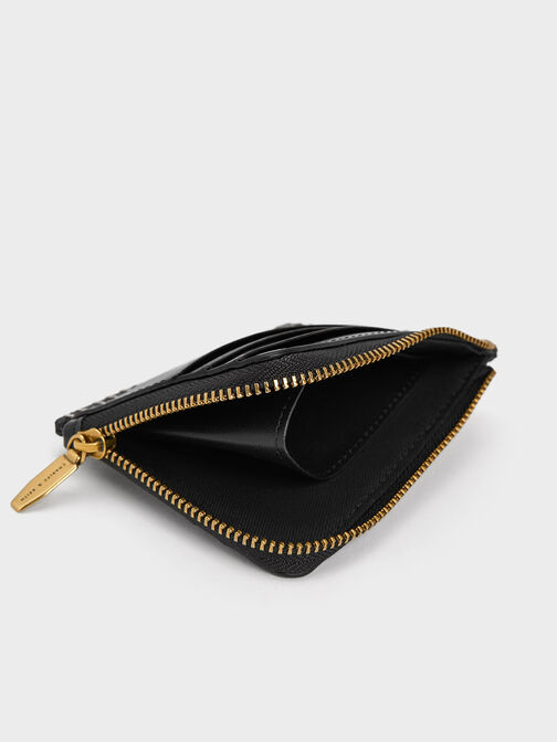 Circe Stitch-Trim Zip Around Card Holder, Black, hi-res