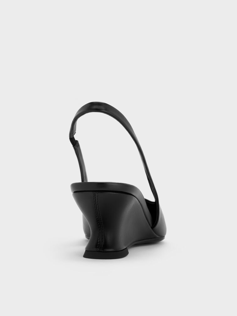 حذاء مفتوح من الخلف بكعب (بامبس) ومقدمة مدببة وكعب منحوت, أسود, hi-res