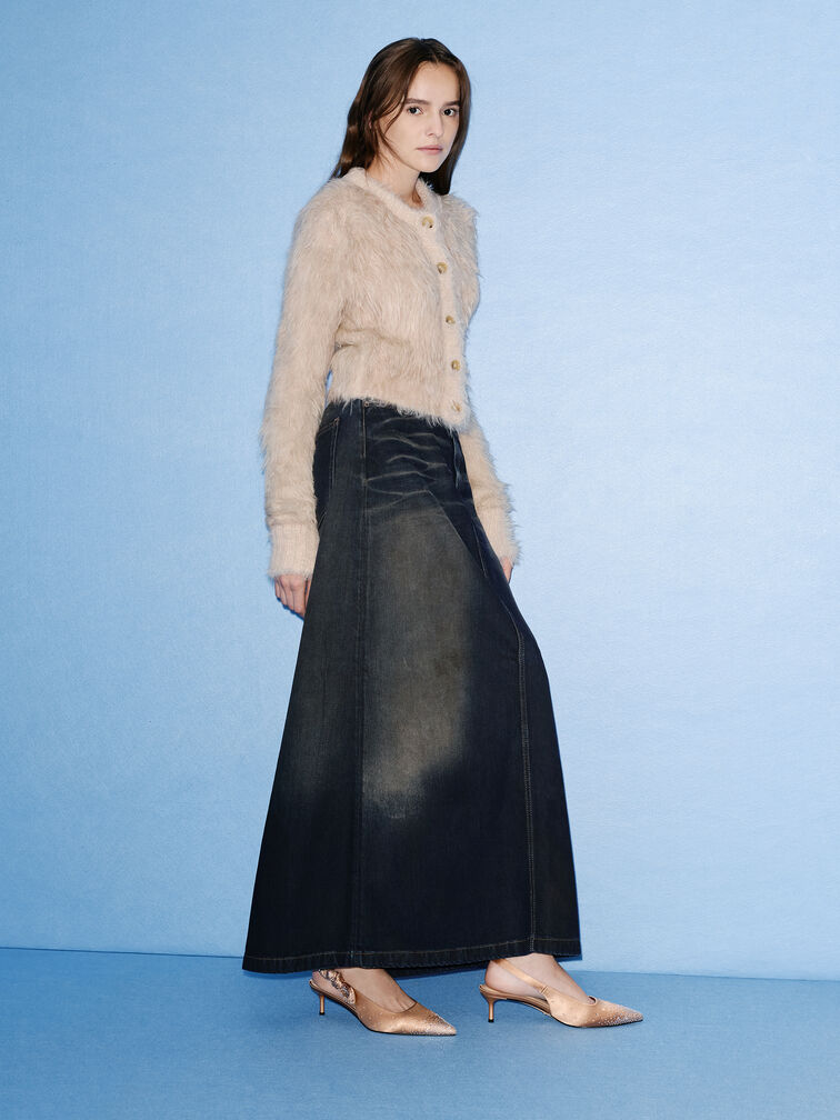 حذاء جايس مفتوح من الخلف مطعم بالكريستال بكعب قصير (كيتنز), لون البشرة الطبيعي, hi-res