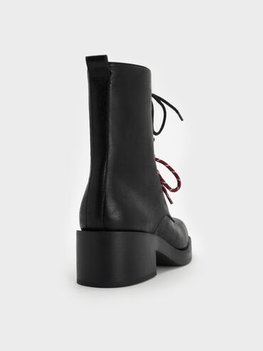 Logan Double-Lace Calf Boots, Black Textured, hi-res