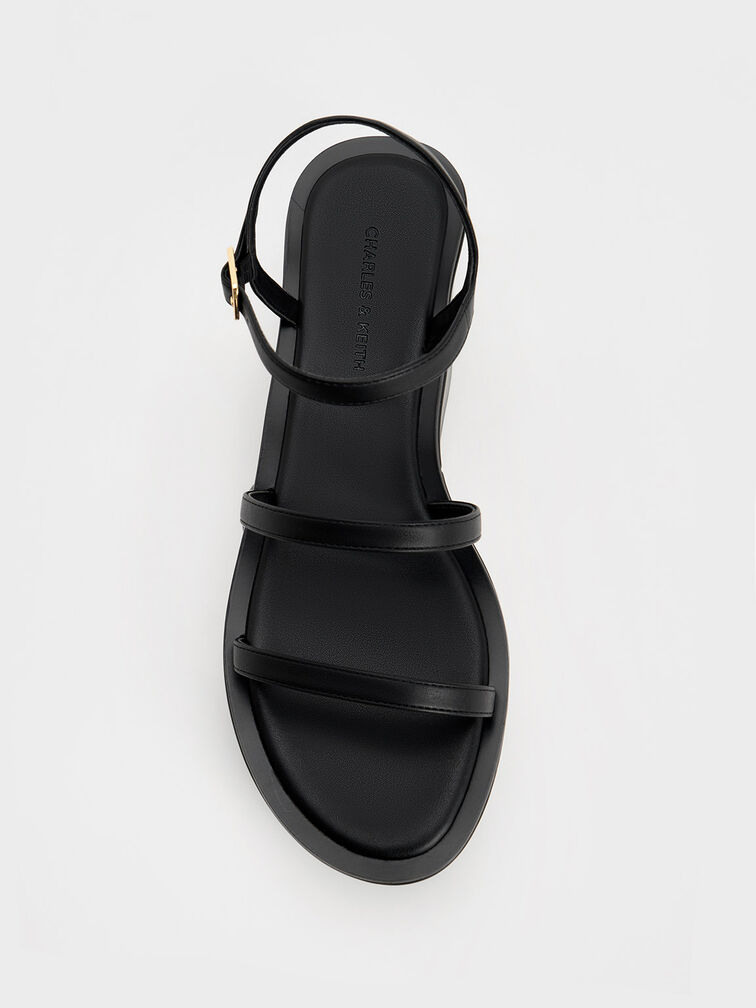 Strappy Flatform Wedge Sandals, Black, hi-res
