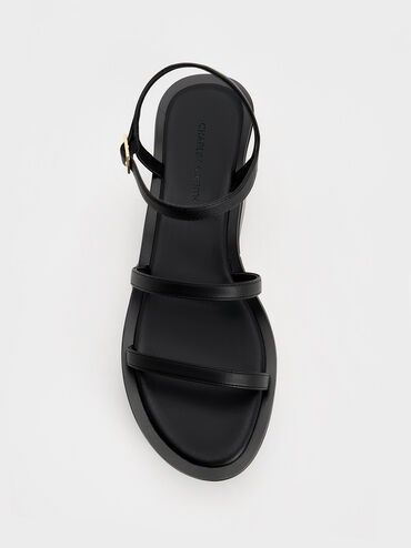 Strappy Flatform Wedge Sandals, Black, hi-res