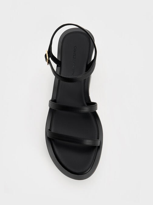 Strappy Flatform Wedge Sandals, Black, hi-res