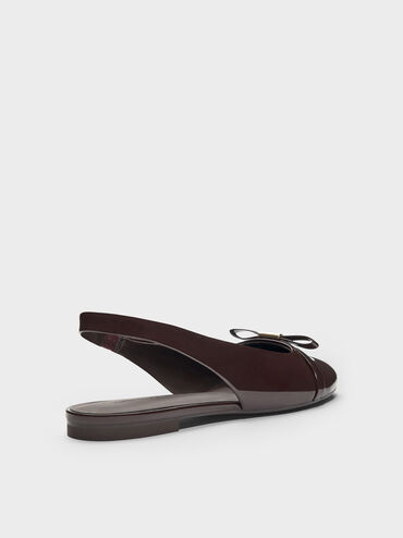 Dorian Patent Bow Slingback Flats, Dark Brown, hi-res