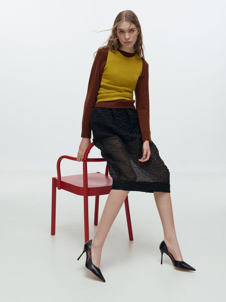 Leather Pointed D'Orsay Stilettos, Black, hi-res