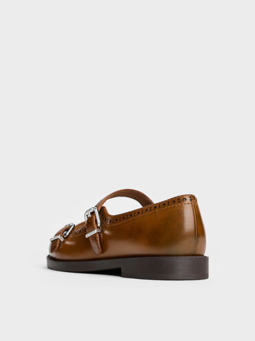 حذاء ماري جين بروج بحزام مزدوج, تان, hi-res