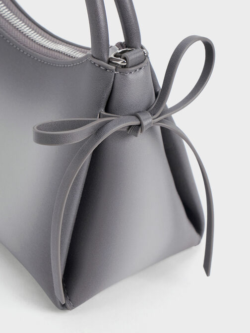 Hazel Burnished Bow Top Handle Bag, Grey, hi-res