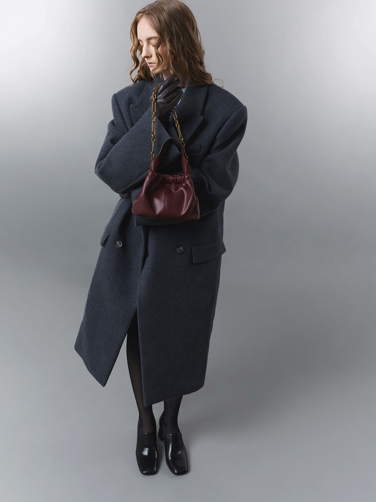 حقيبة آلي فضفاضة مكشكشة بمقبض سلسلة, أحمر توتي فاخر, hi-res