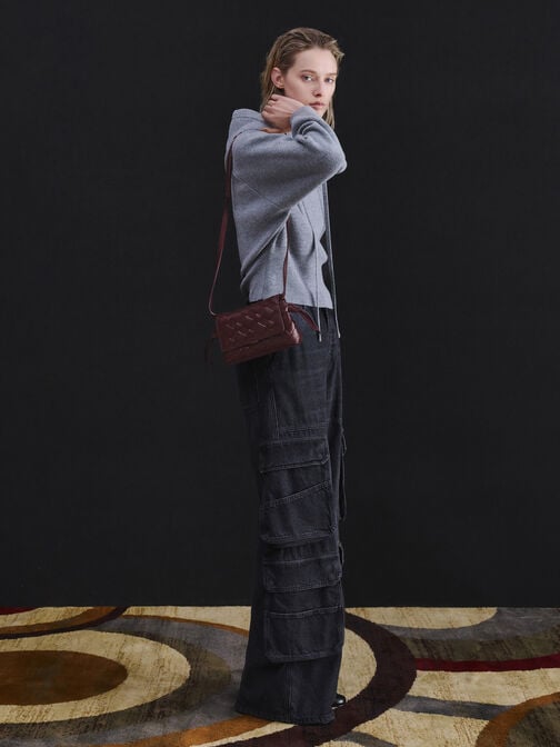 Ivette Woven Crossbody Bag, Wineberry Red, hi-res