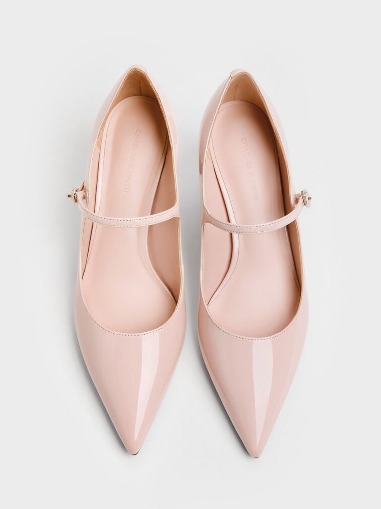 Patent Pointed Mary Jane Pumps, Blush, hi-res