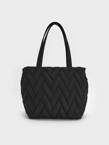 Nylon Chevron Tote Bag, Jet Black, hi-res