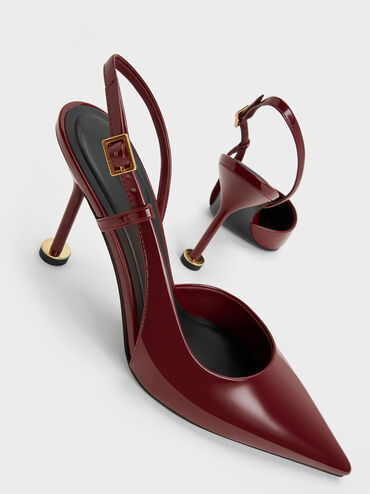 حذاء بامبس وين لامع سليجنباك بكعب منحوت ومقدمة مدببة, أحمر, hi-res