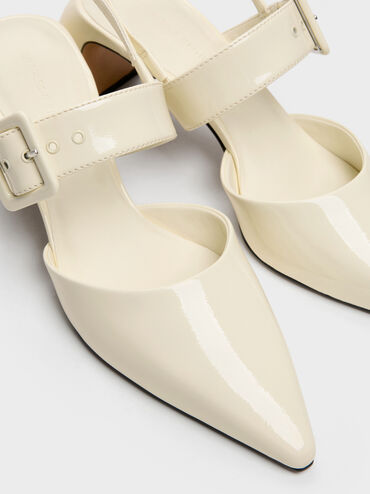 Patent Buckled Pointed Slingback Pumps, Butter, hi-res