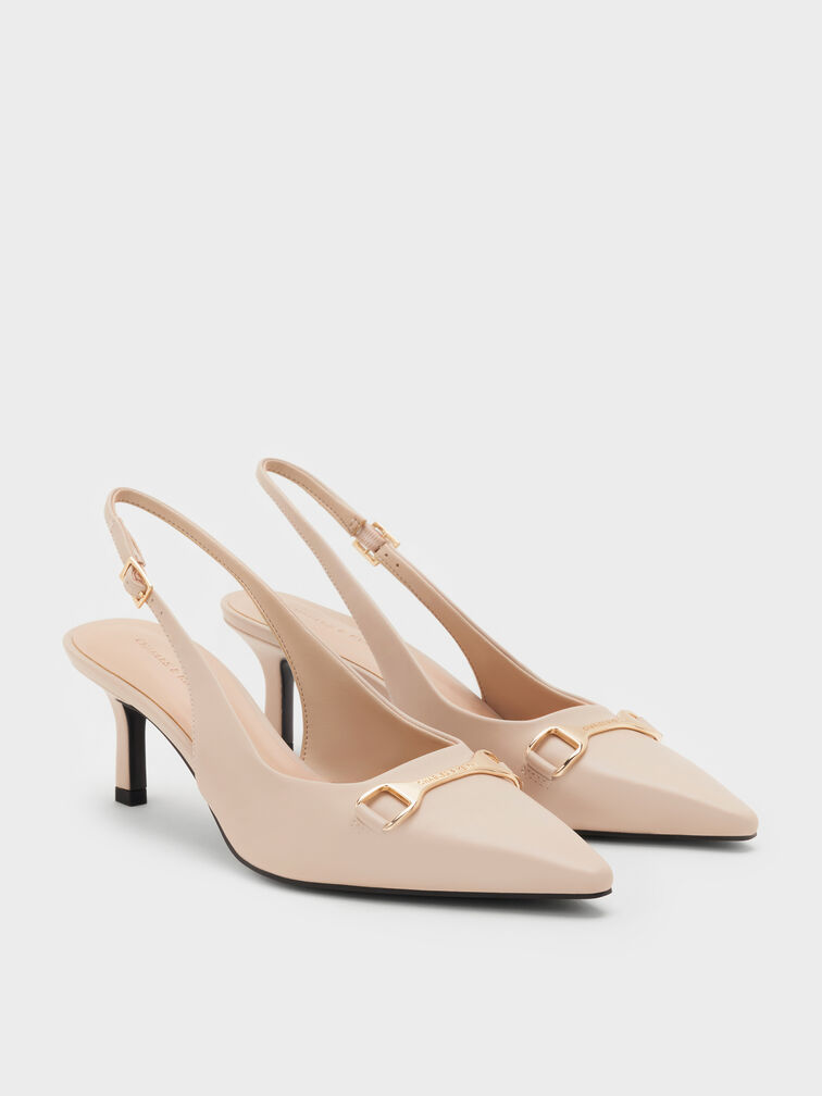 Leslie Metallic-Accent Slingback Pumps, Nude, hi-res