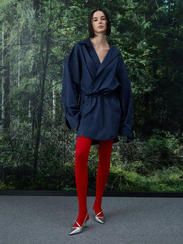 Wynn Metallic Buckled Sculptural-Heel Slingback Pumps, Silver, hi-res