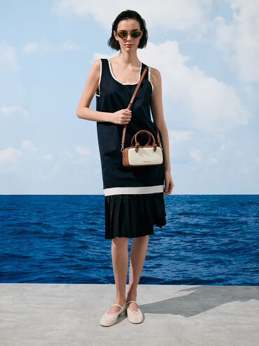 حقيبة مستطيلة سامي من القماش بمقبض مزين بعقدة, رمادي مائل للبني كانفاس, hi-res