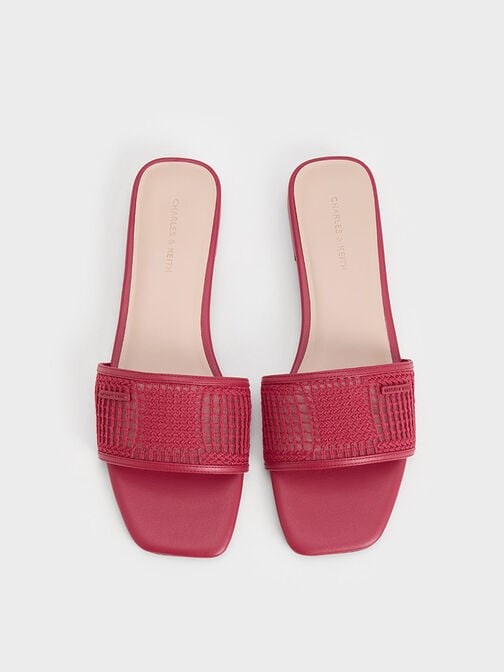 Mesh Knitted Slide Sandals, Red, hi-res