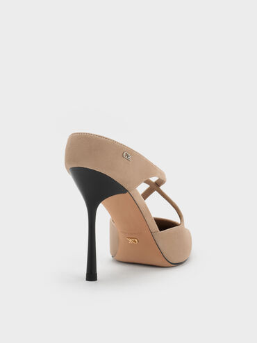 Kyra Suede Crossover Stiletto Mules, Taupe, hi-res
