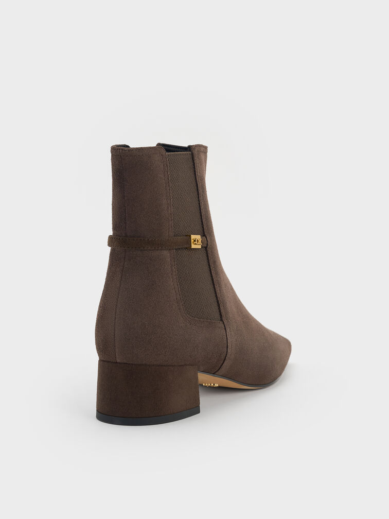 Georgina Suede Tapered Square-Toe Ankle Boots, Dark Brown Textured, hi-res