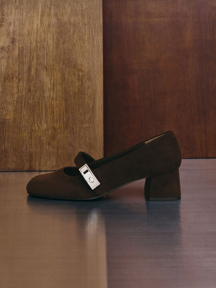 حذاء ماري جين لاندو شمواه صناعي بمشبك, بني محبّب غامق, hi-res