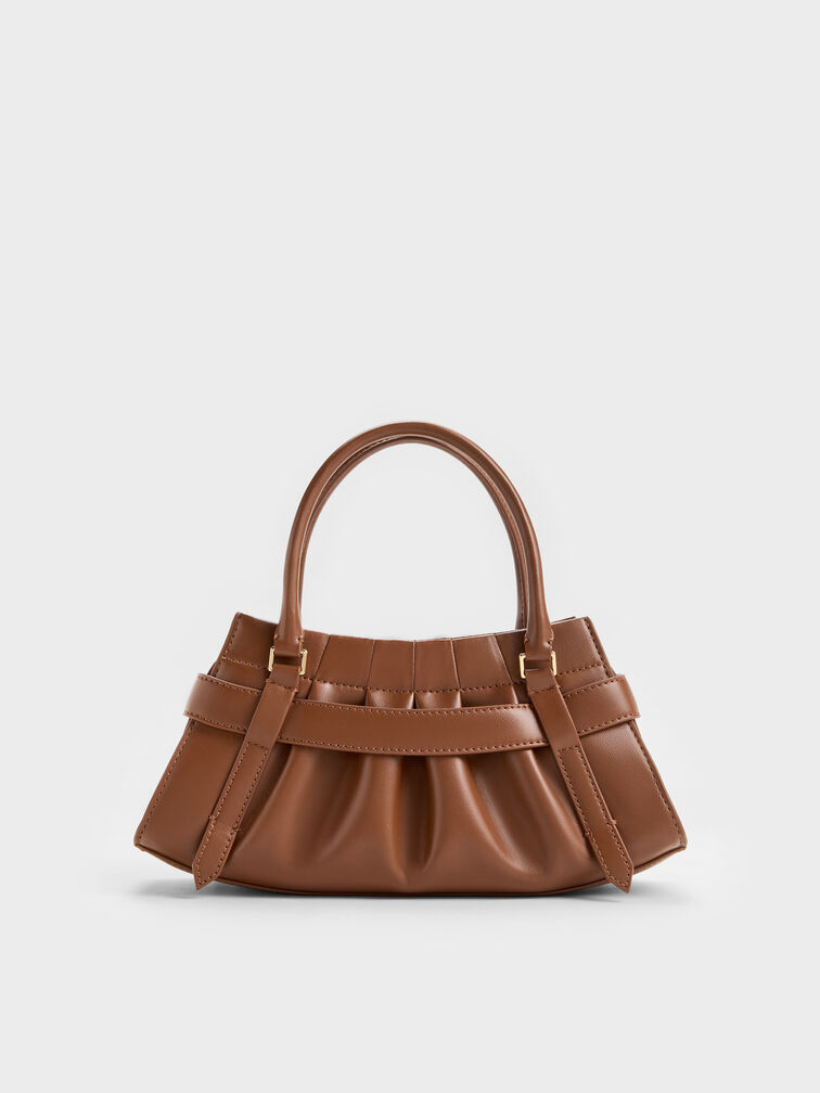 Isolde Belted Ruched Crossbody Bag, Chocolate, hi-res