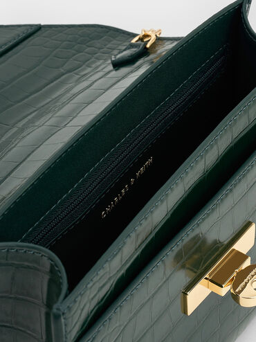 Samantha Croc-Effect Envelope Chain-Handle Bag, Dark Green, hi-res