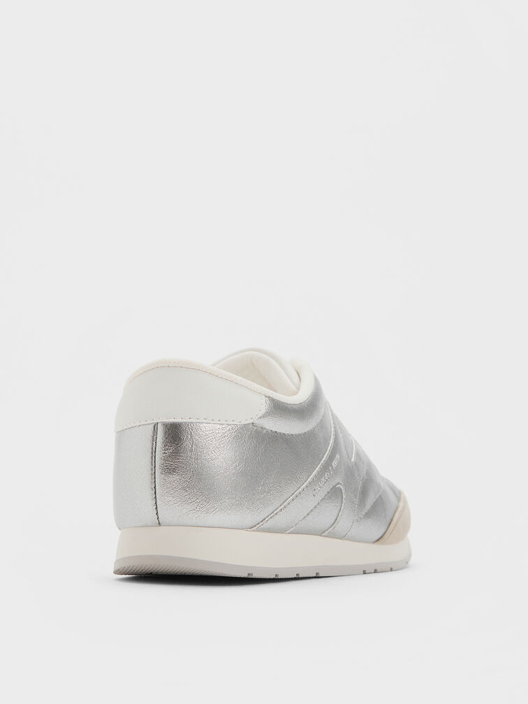 حذاء رياضي للبنات برقبة منخفضة مصنوع من الجلد السويدي الصناعي لون معدني, فضي, hi-res