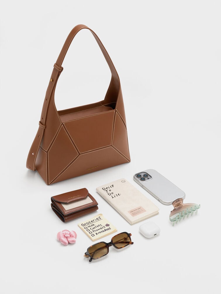 Nasrin Geometric Hobo Bag, Chocolate, hi-res