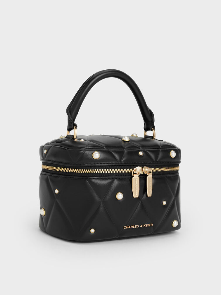Arwen Quilted Pearl Vanity Bag, Black, hi-res
