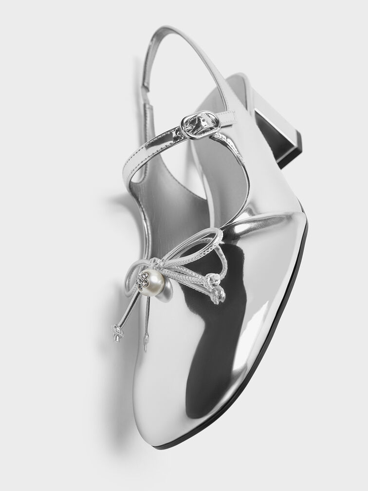 Metallic Crystal-Pearl Mary Jane Slingback Pumps, Silver, hi-res