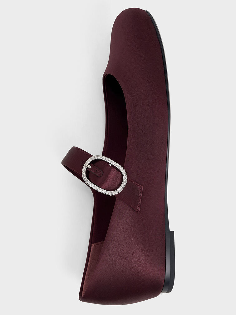 Jannie Satin Crystal-Buckle Mary Janes, Burgundy, hi-res