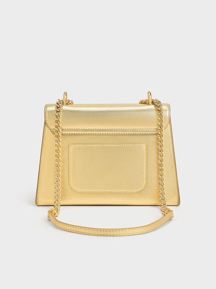 Samantha Metallic Envelope Chain-Handle Bag, Gold, hi-res