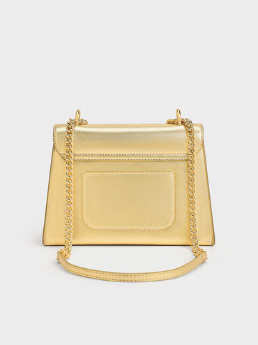 Samantha Metallic Envelope Chain-Handle Bag, Gold, hi-res