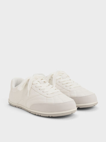 حذاء سنيكرز برقبة قصيرة شامواه صناعي, أبيض, hi-res