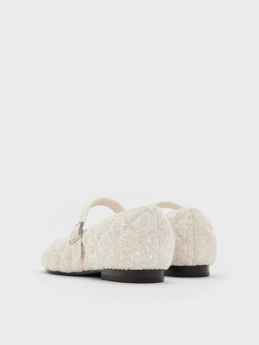 Carmel Tweed Quilted Mary Jane Flats, White, hi-res