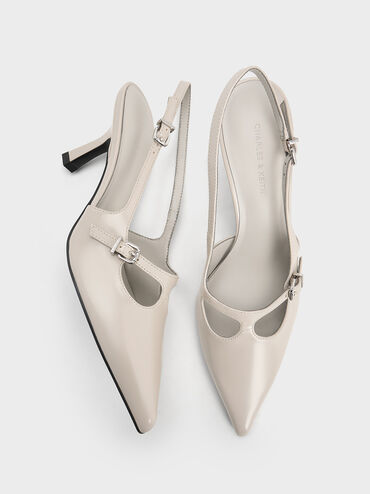 T-Bar Pointed-Toe Slingback Pumps, Light Grey, hi-res