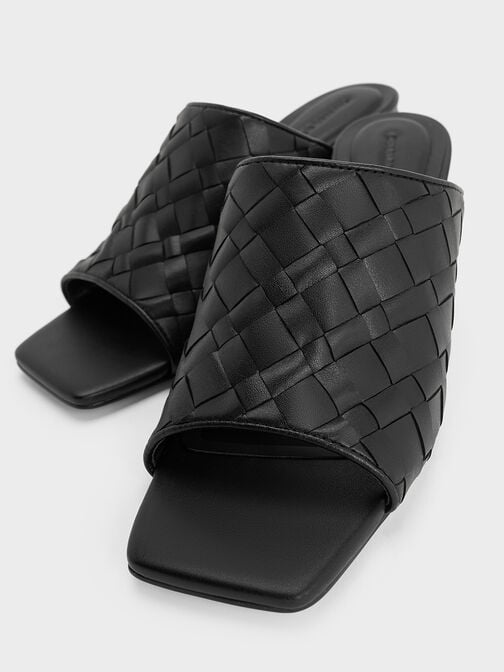 حذاء ميول إيفيت بكعب عالٍ وتصميم منسوج ومقدمة مربعة, أسود, hi-res