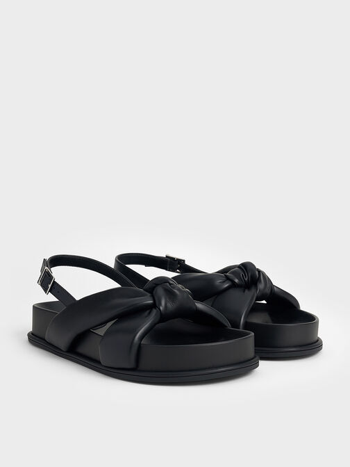 Rosetta Knotted Puffy Sandals, Black, hi-res