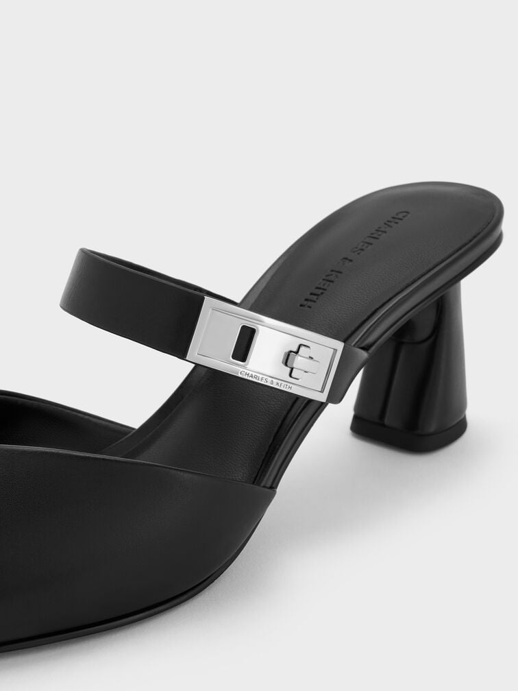 Lando Pointed-Toe Metallic-Buckle Heeled Mules, Black, hi-res