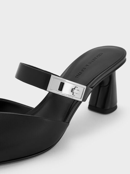 Lando Pointed-Toe Metallic-Buckle Heeled Mules, Black, hi-res