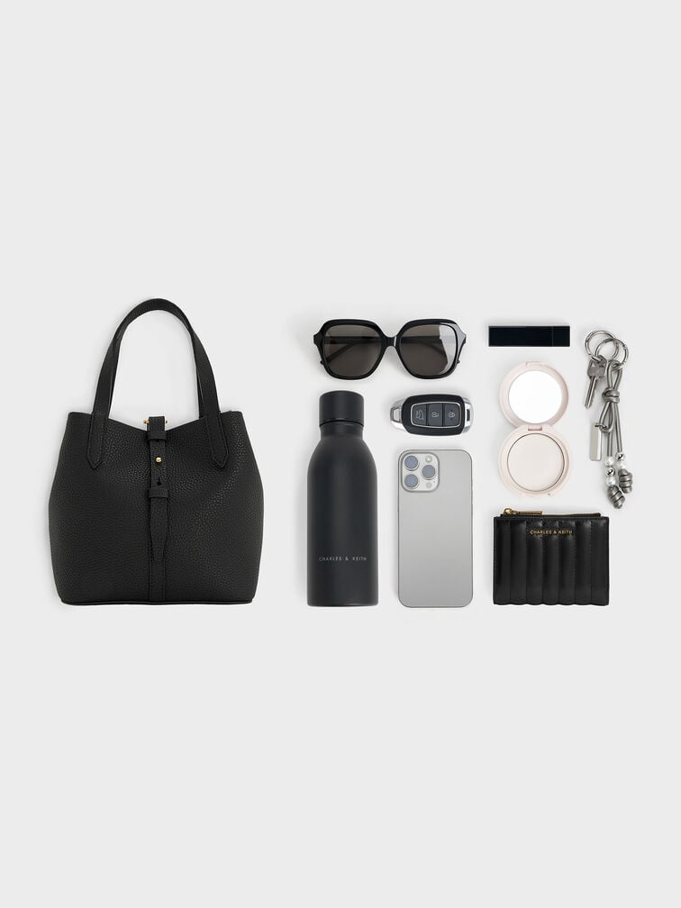 شنطة دلو بريل بجلد معاد تدويره بيد مزدوجة, أسود, hi-res