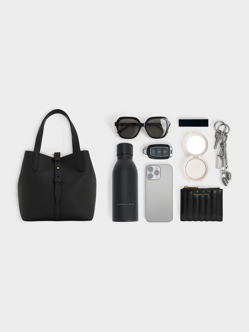 شنطة دلو بريل بجلد معاد تدويره بيد مزدوجة, أسود, hi-res